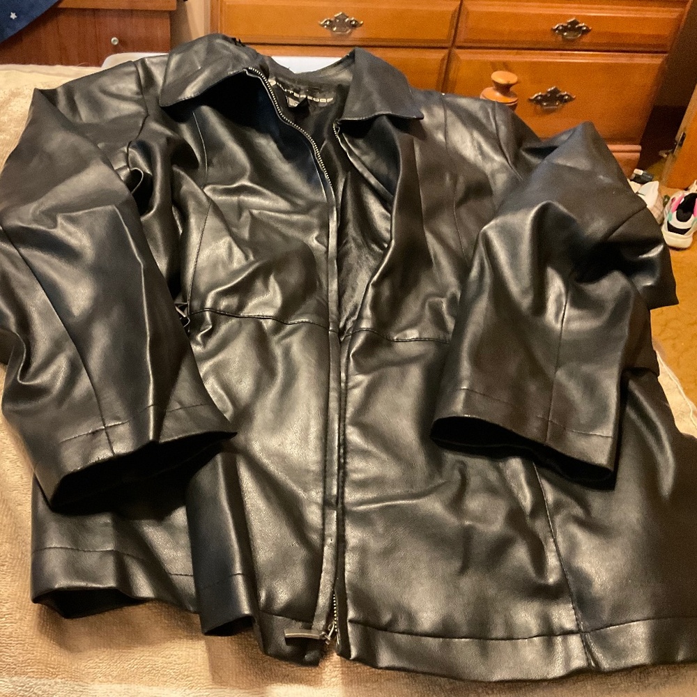 Black mid length leather jacket